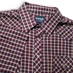 Wrangler Western Shirts White Pearl Snap Red &‎ Blue Plaid Short Sleeve Men's